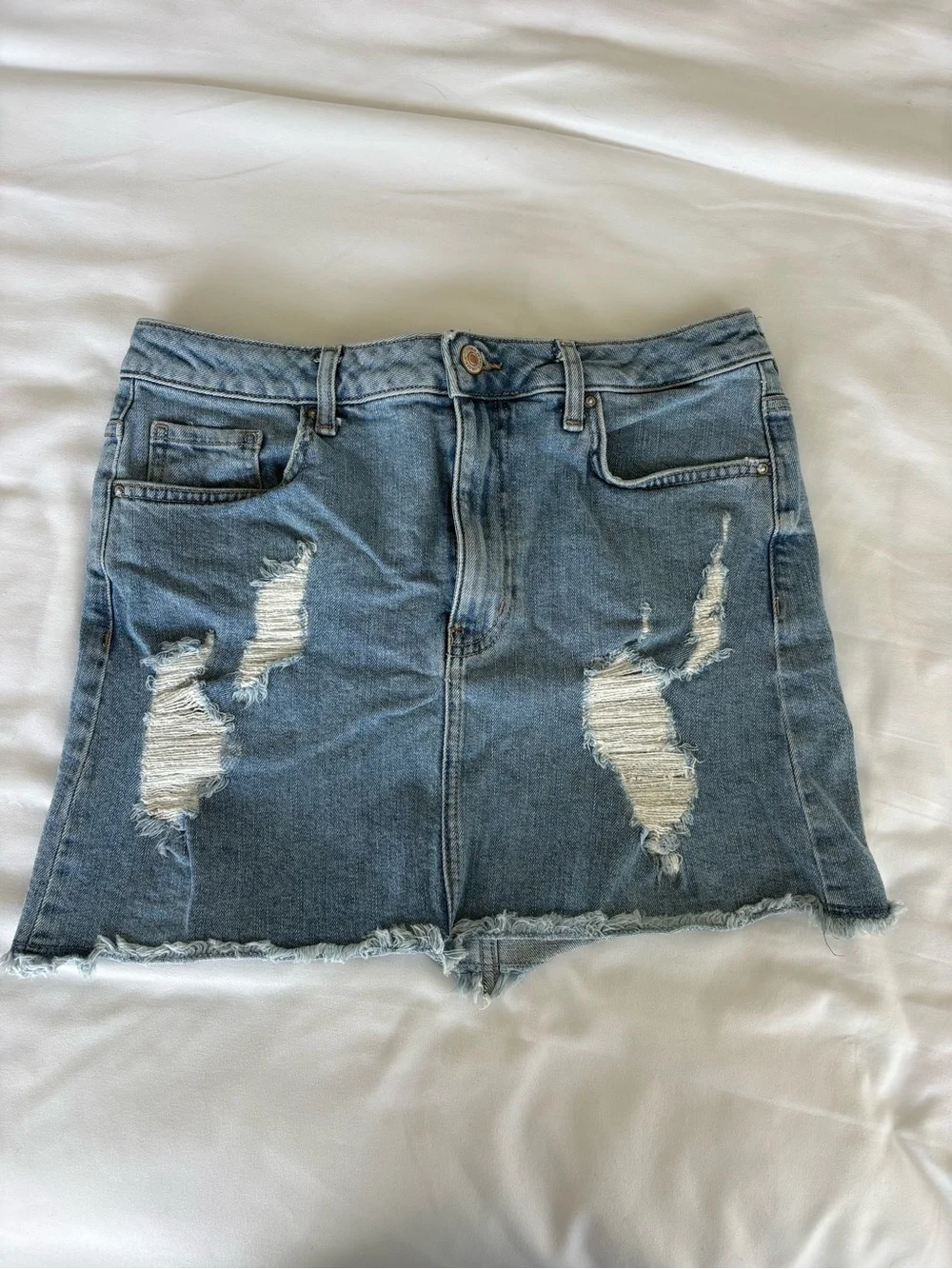 Forever 21 Light Blue Distressed Denim Mini Skirt